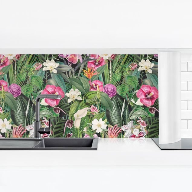 Backsplash de cozinha flores Colourful Tropical Flowers Collage