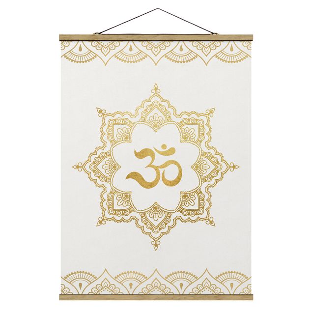 Quadros zen Mandala OM Illustration Ornament White Gold