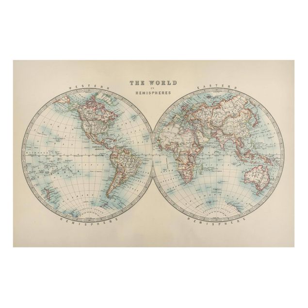 Quadros magnéticos mapas Vintage World Map The Two Hemispheres