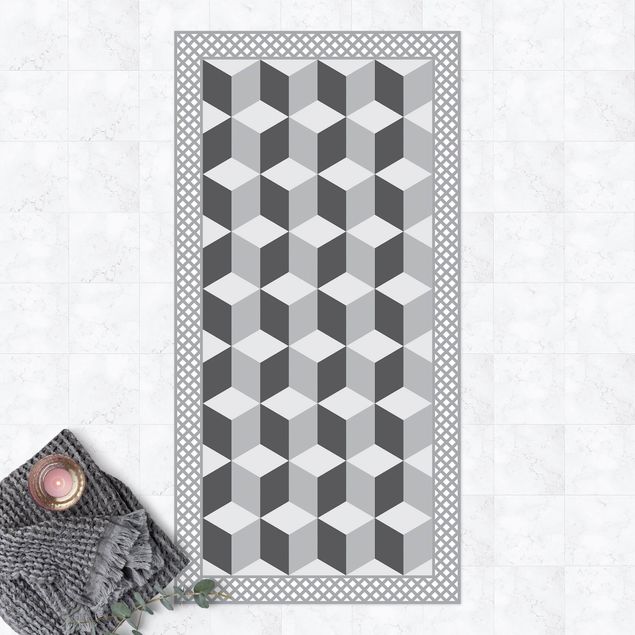 tapete exterior jardim Geometrical Tiles Illusion Of Stairs In Grey With Border