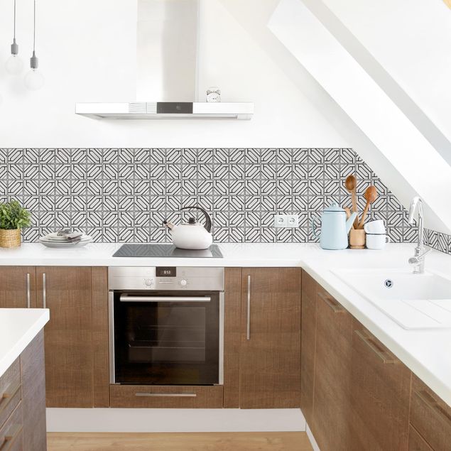 Backsplash de cozinha imitação azulejos Rhomboidal Geometry Black