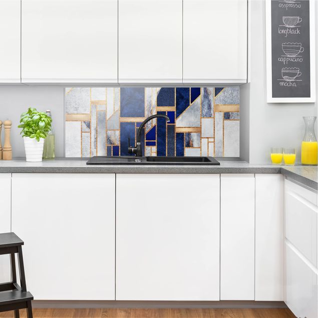 Painel anti-salpicos de cozinha padrões Geometric Shapes With Gold