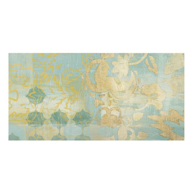 Painel anti-salpicos de cozinha Moroccan Collage In Gold And Turquoise II