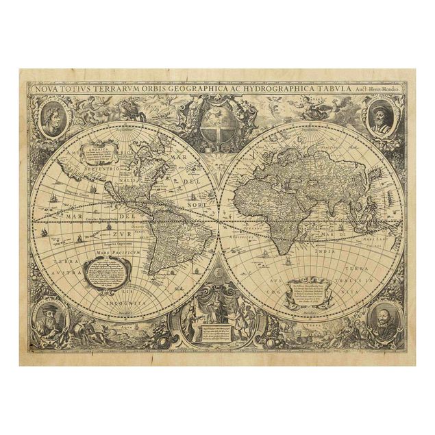 Quadros em madeira vintage Vintage World Map Antique Illustration