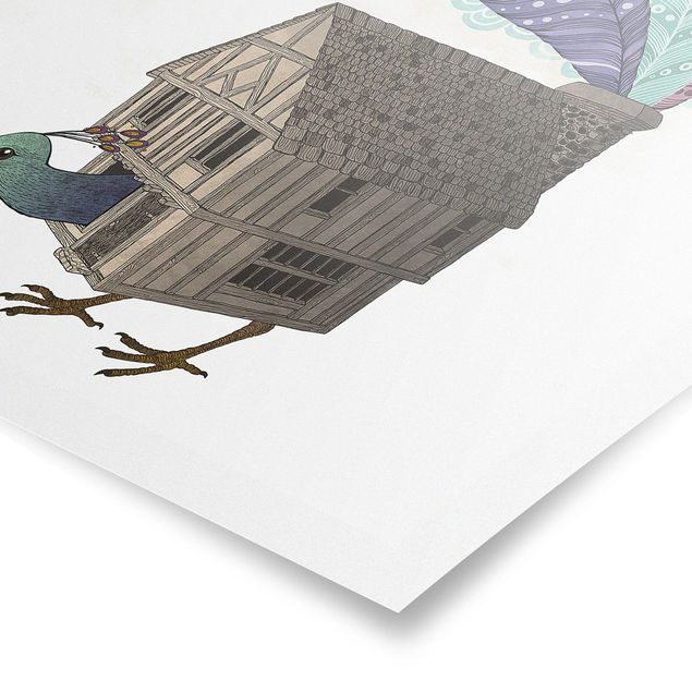 Quadros em turquesa Illustration Birdhouse With Feathers