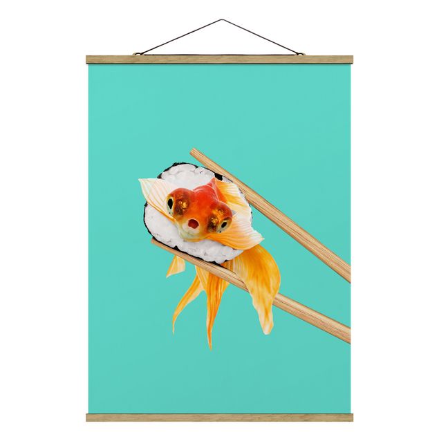 quadros modernos para quarto de casal Sushi With Goldfish
