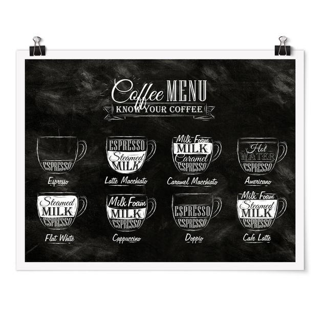 Posters frases Coffee Varieties Chalkboard