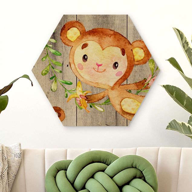 decoração para quartos infantis Watercolor Monkey On Wood