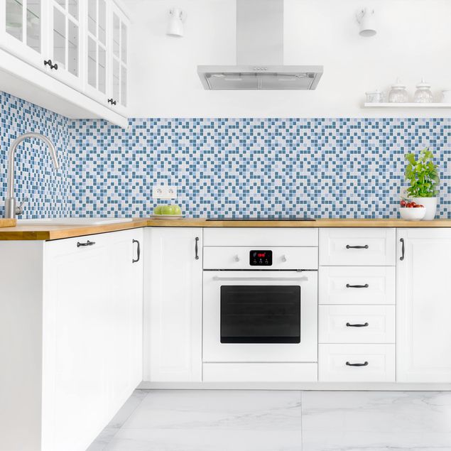 Backsplash de cozinha imitação azulejos Mosaic Tiles Blue Gray