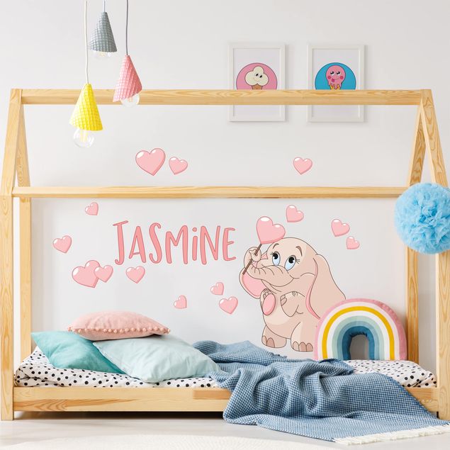decoração quarto bebé Pink Baby Elephant With Many Hearts