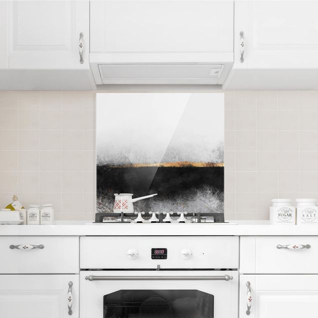 Painel anti-salpicos de cozinha padrões Abstract Golden Horizon Black And White