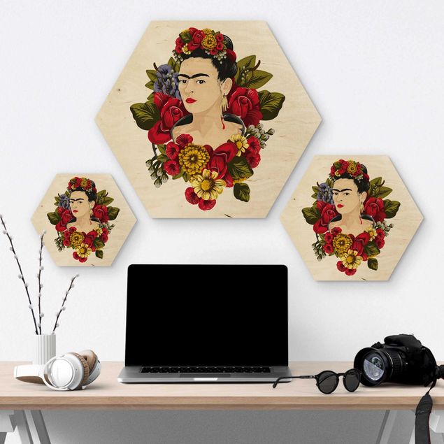 Quadros hexagonais Frida Kahlo - Roses
