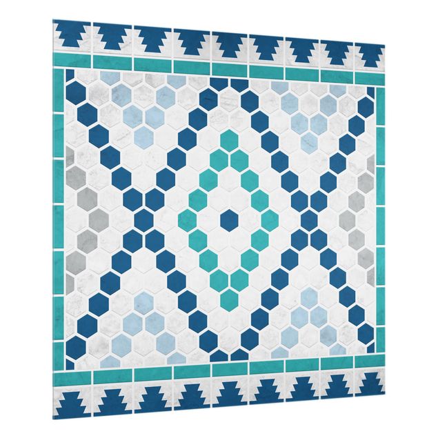painéis antisalpicos Moroccan tile pattern turquoise blue