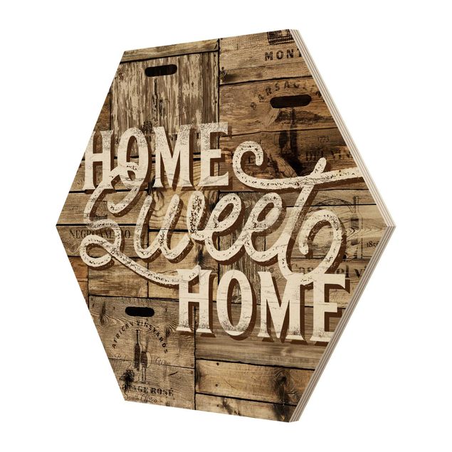 Quadros hexagonais Home sweet Home Wooden Panel