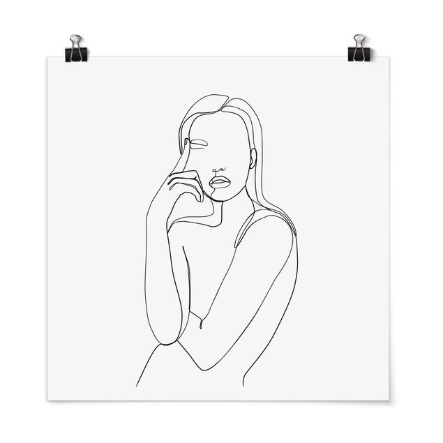 Posters quadros famosos Line Art Pensive Woman Black And White