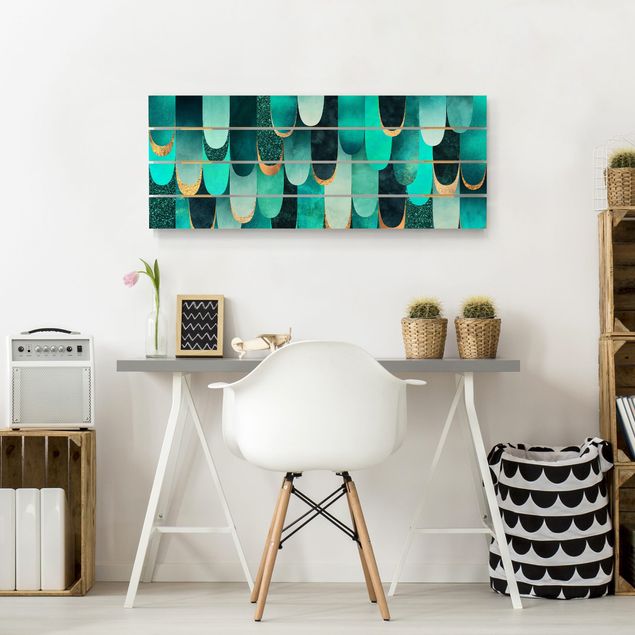 quadros para parede Feathers Gold Turquoise