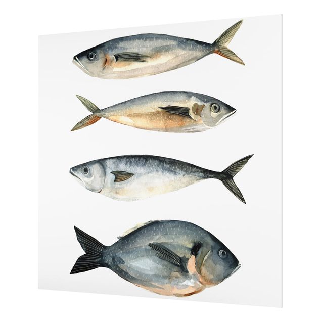 Painel anti-salpicos de cozinha Four Fish In Watercolor I