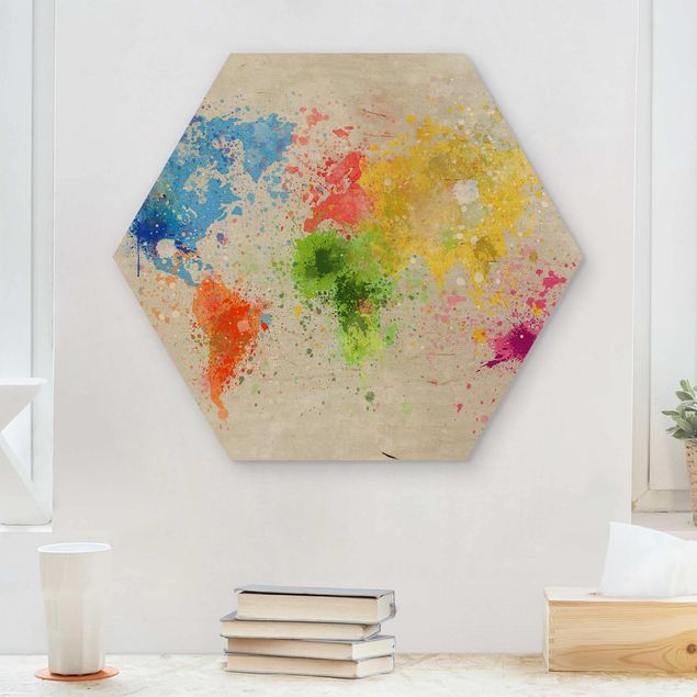 decoraçao para parede de cozinha Colourful Splodges World Map