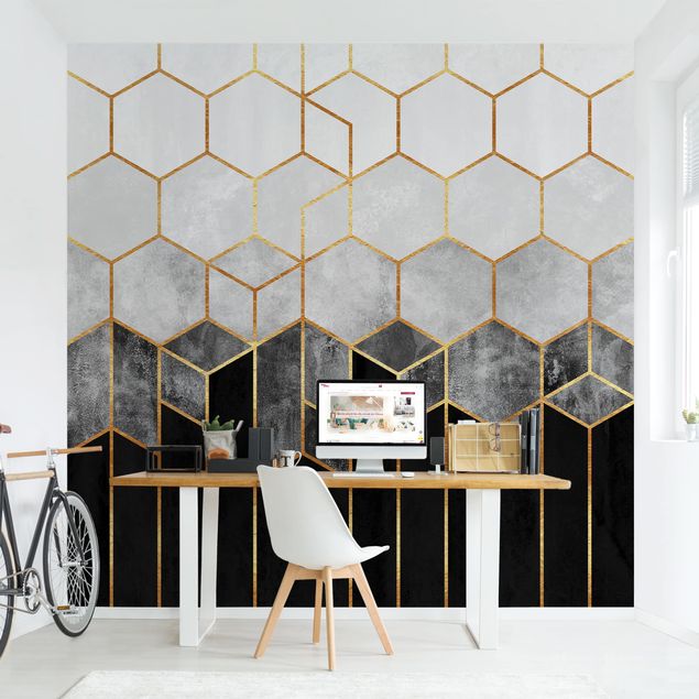 Papel de parede dourado Golden Hexagons Black And White