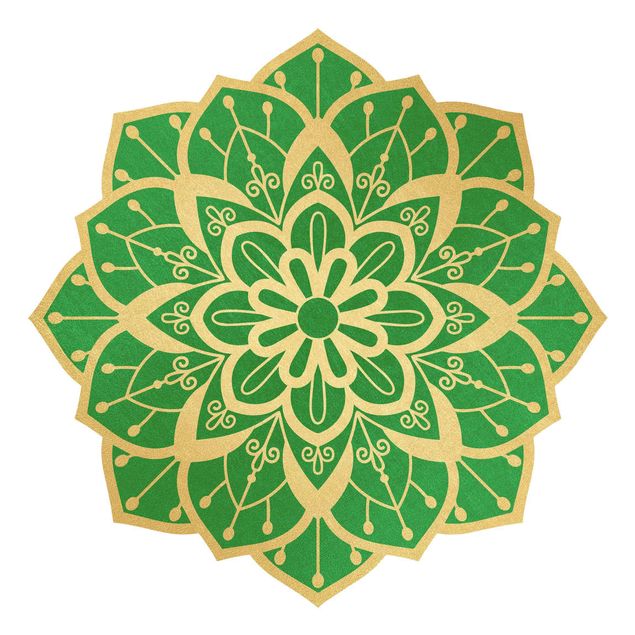 Autocolantes de parede mandalas Mandala Flower Pattern Gold Green