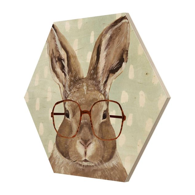 Quadros hexagonais Animals With Glasses - Rabbit