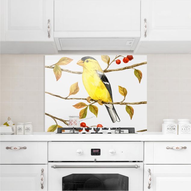painel anti salpicos cozinha Birds And Berries - American Goldfinch