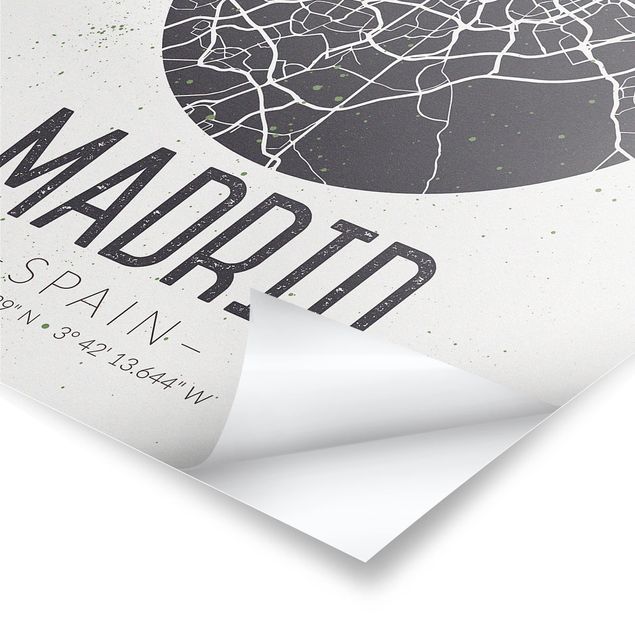 Quadros decorativos Madrid City Map - Retro