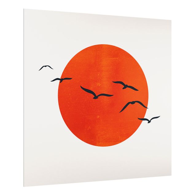 Painel anti-salpicos de cozinha Flock Of Birds In Front Of Red Sun I