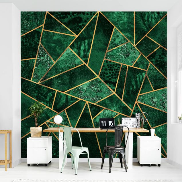 papel de parede moderno para sala Dark Emerald With Gold