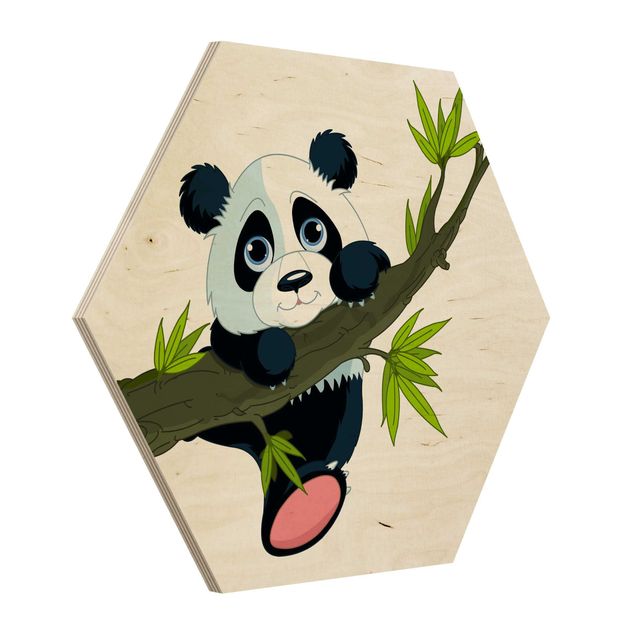 quadros em madeira para decoração Climbing Panda