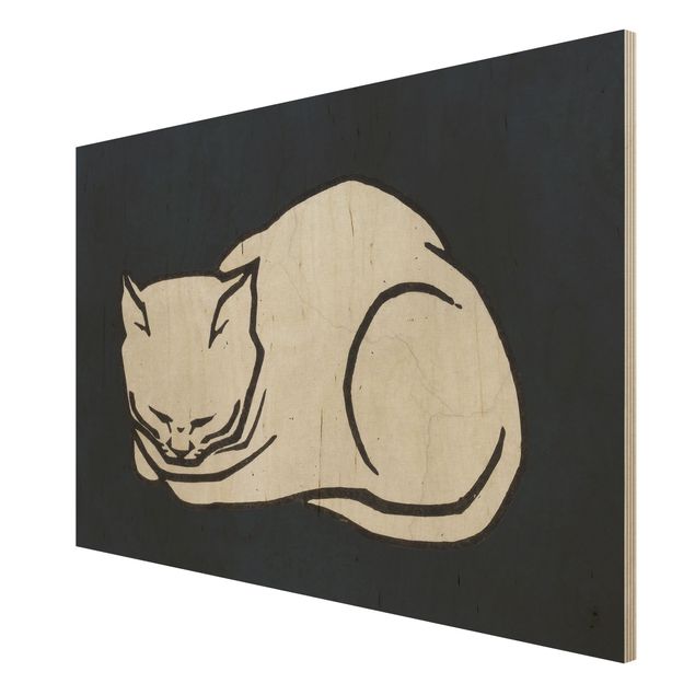 quadro de madeira para parede Sleeping Cat Illustration