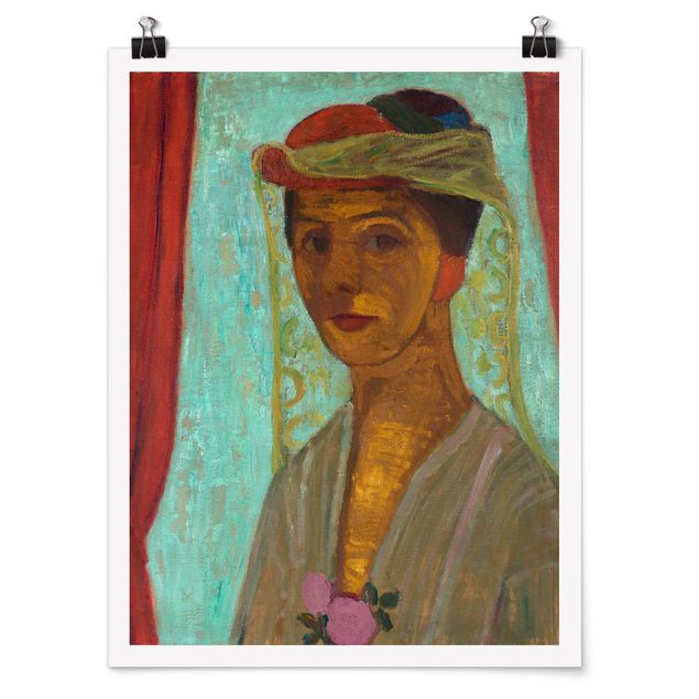 Posters quadros famosos Paula Modersohn-Becker - Self-Portrait with a Hat and Veil