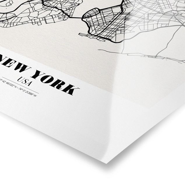 quadros preto e branco para decoração New York City Map - Classic