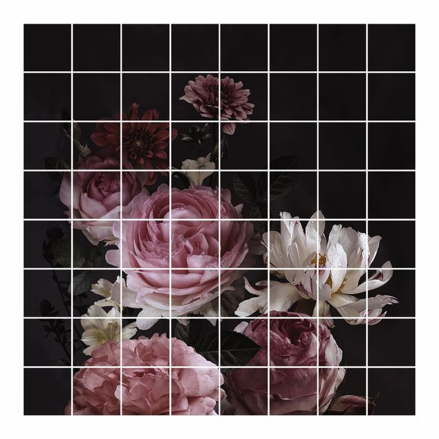 Películas para azulejos Pink Flowers On Black