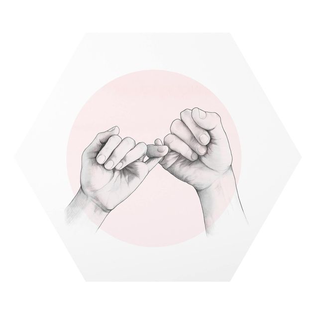 Quadros rosas Illustration Hands Friendship Circle Pink White