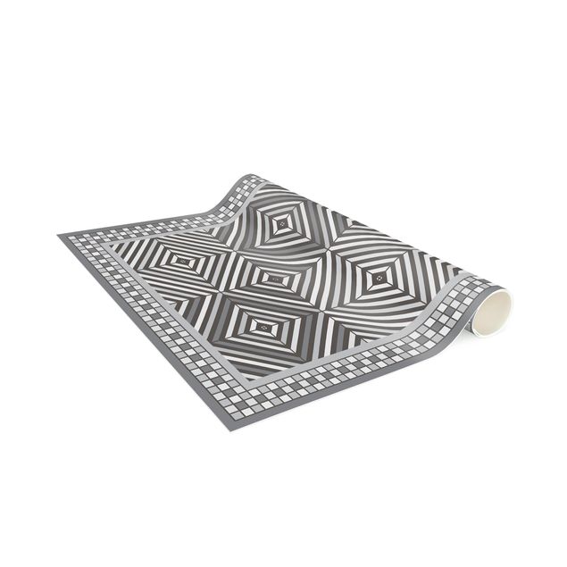 tapetes sala modernos Geometrical Tiles Vortex Grey With Narrow Mosaic Frame