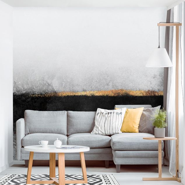 papel de parede para quarto de casal moderno Abstract Golden Horizon Black And White