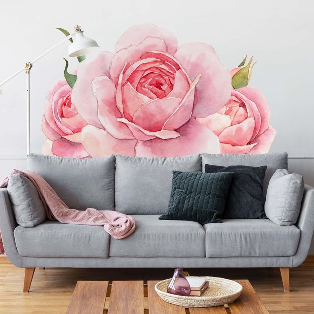 Autocolantes de parede rosas Watercolour Pink Rose XXL