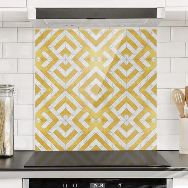 decoraçoes cozinha Geometrical Tile Mix Art Deco Gold Marble