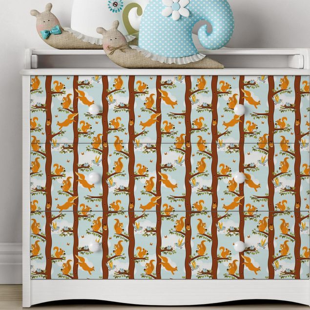 Películas autocolantes padrões Cute Kids Pattern With Squirrels And Baby Birds