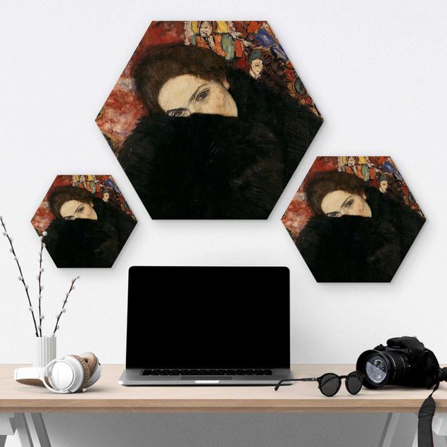 Quadros hexagonais Gustav Klimt - Lady With A Muff