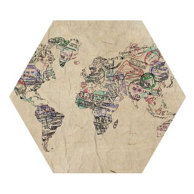 Quadros hexagonais Passport Stamp World Map