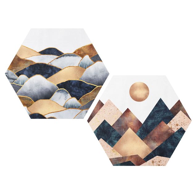 Quadros padrões Geometric & Golden Mountains Watercolour