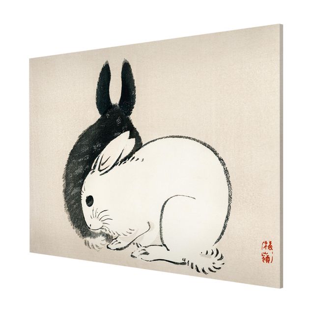 Quadros retro Asian Vintage Drawing Two Bunnies