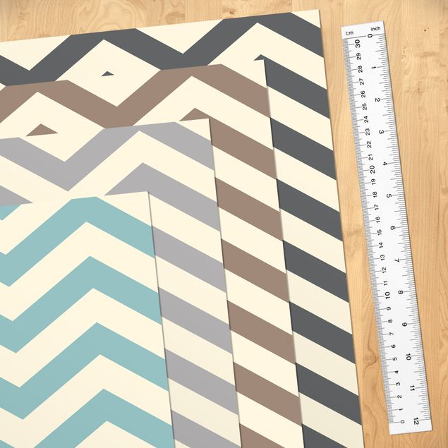 Papel autocolante para móveis armários Modern Zigzag Stripe Pattern In 4 Homely Colours