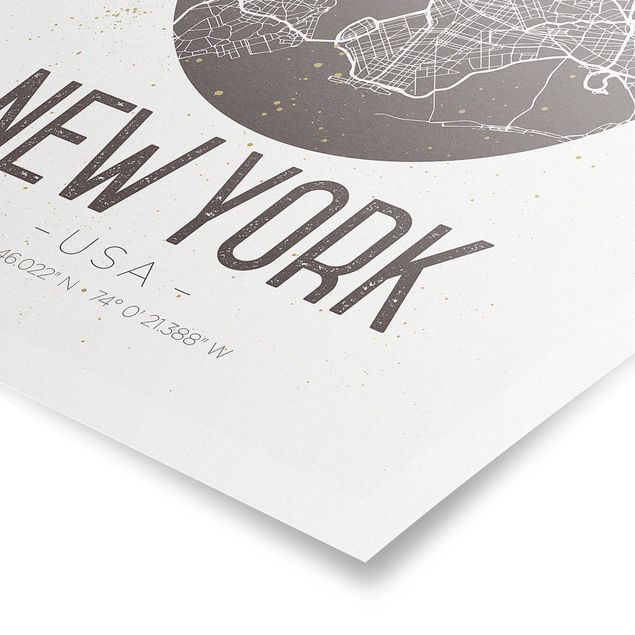 Posters cidades e paisagens urbanas New York City Map - Retro