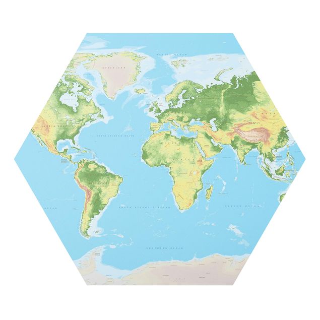 quadro em tons de azul Physical World Map