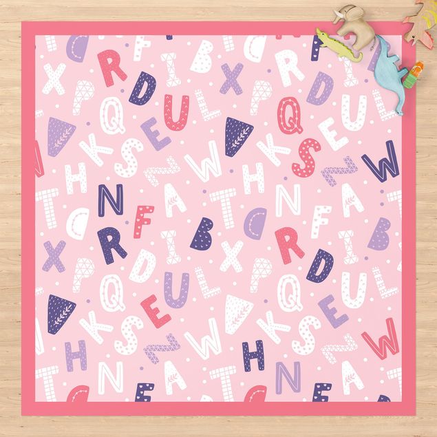 tapete varanda Alphabet With Hearts And Dots In Light Pink With Frame