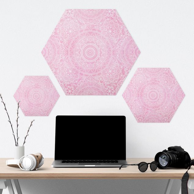 Quadros hexagonais Pattern Mandala Pink