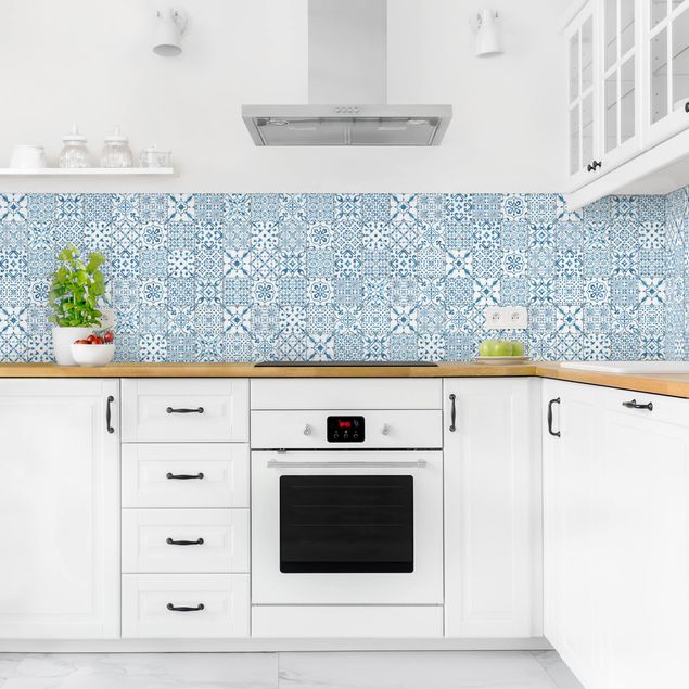 Backsplash de cozinha imitação azulejos Patterned Tiles Blue White